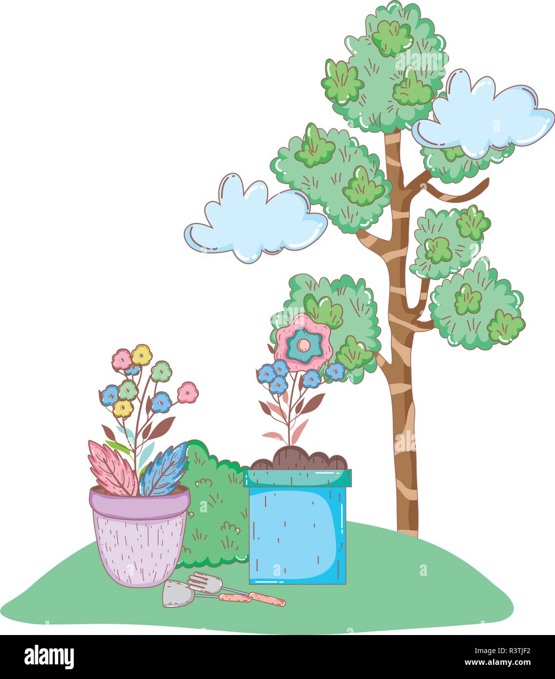 tree plant with flowers garden vector illustration design Stock Vector ...
