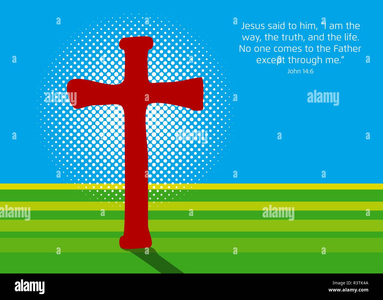 A Crucifix with a halftone screen effect in the back symbolizing the light Stock Vector