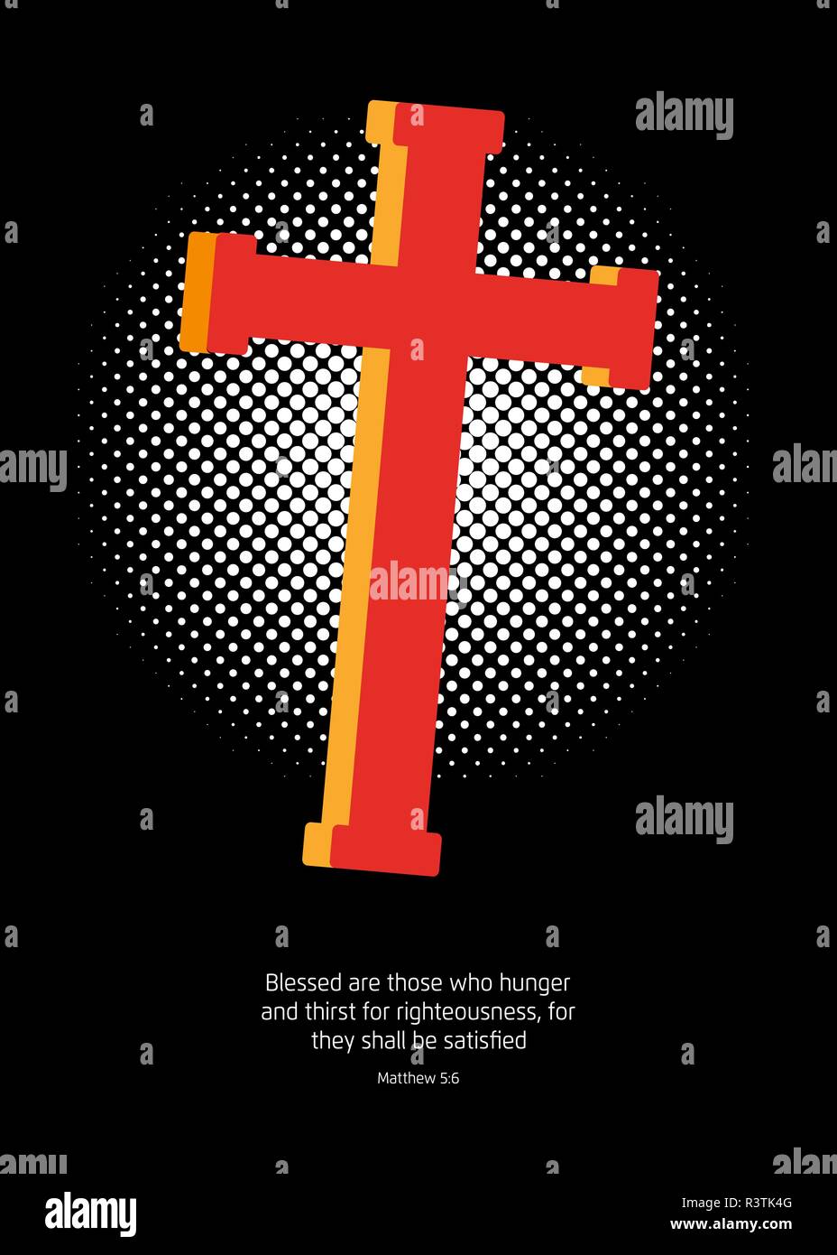 A Crucifix with a halftone screen effect in the back symbolizing the light, and a Gospel quote Stock Vector