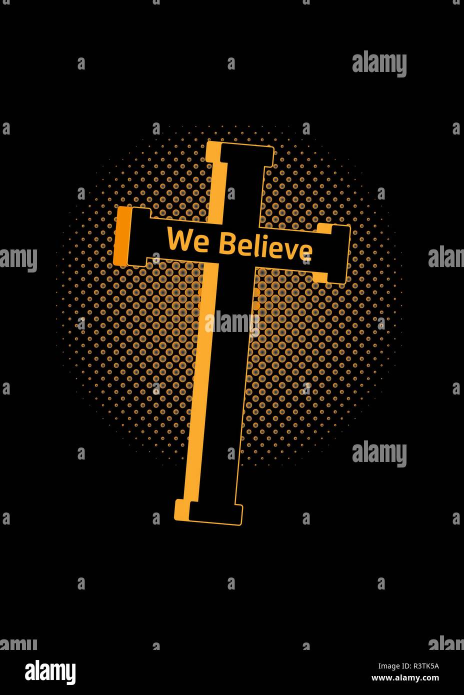 A golden Crucifix with a halftone screen effect in the back symbolizing the light. Stock Vector