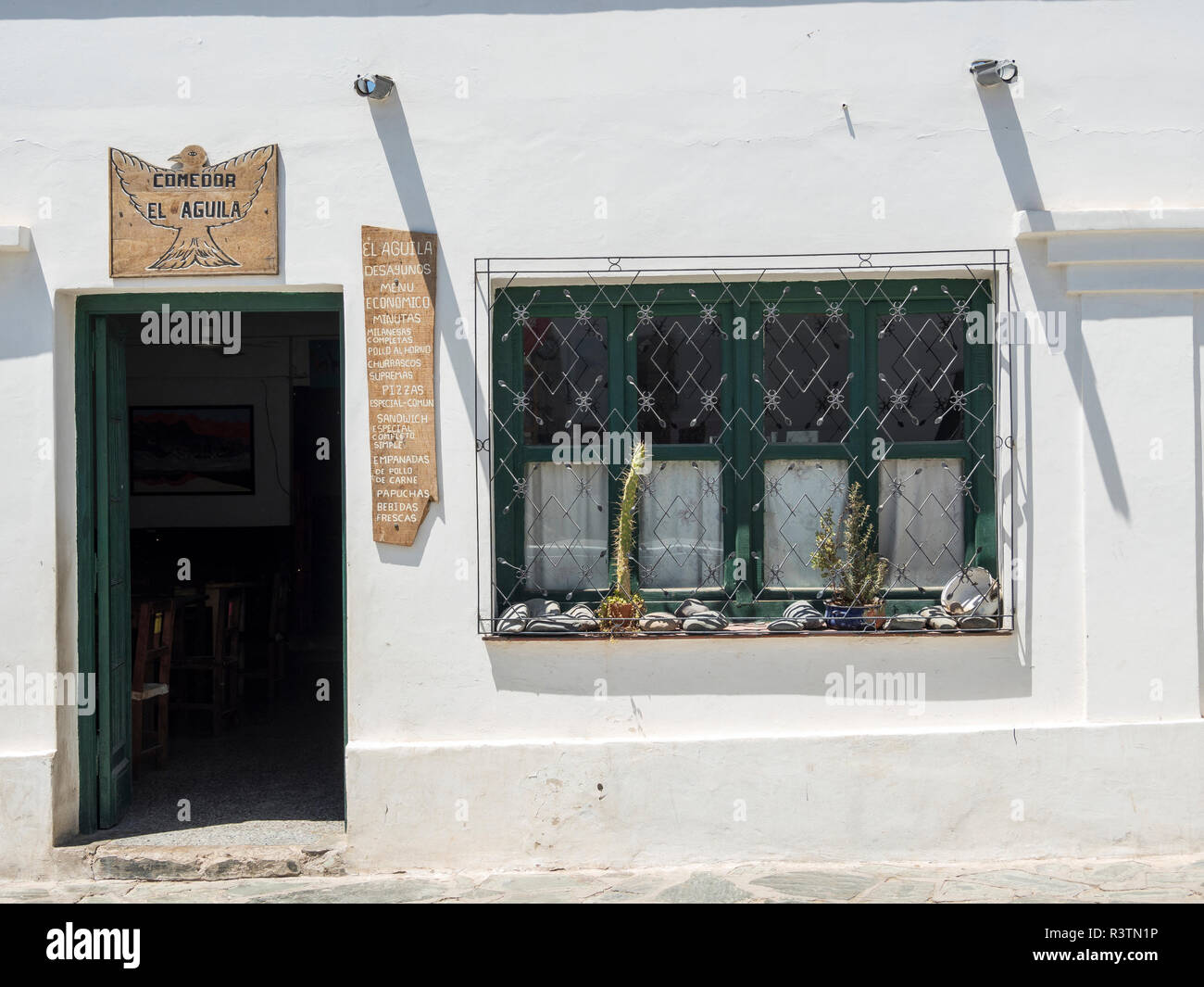 Restaurant. Small town of Cachi in the Valles Calchaquies region, Salta Province. South America, Argentina (Editorial Use Only) Stock Photo