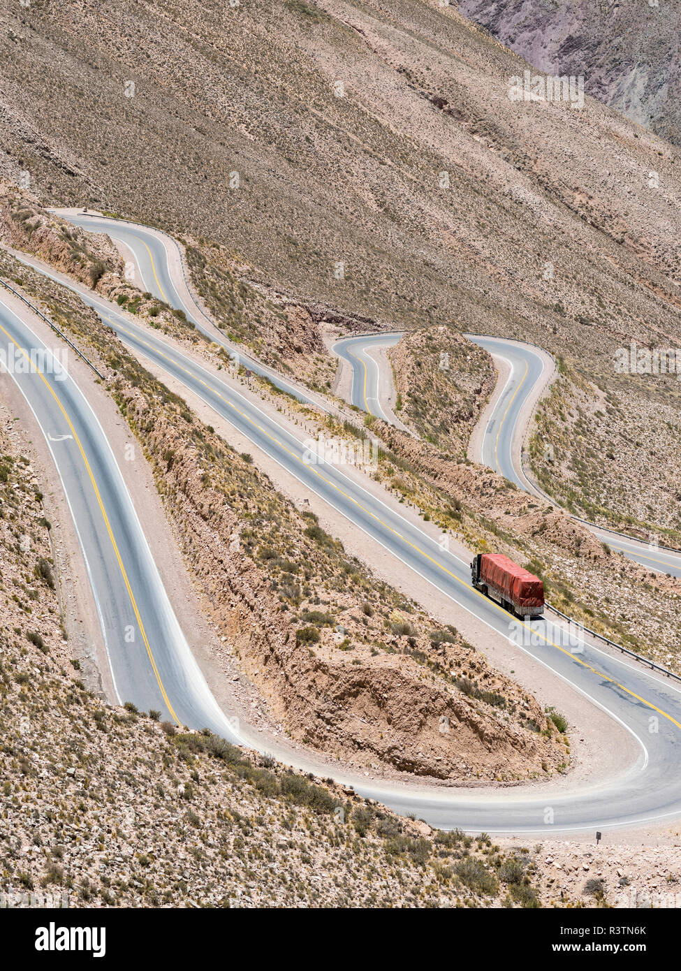 National Road RN 52, the mountain road Cuesta del Lipan climbing up to Abra de Potrerillos. South America, Argentina (Editorial Use Only) Stock Photo