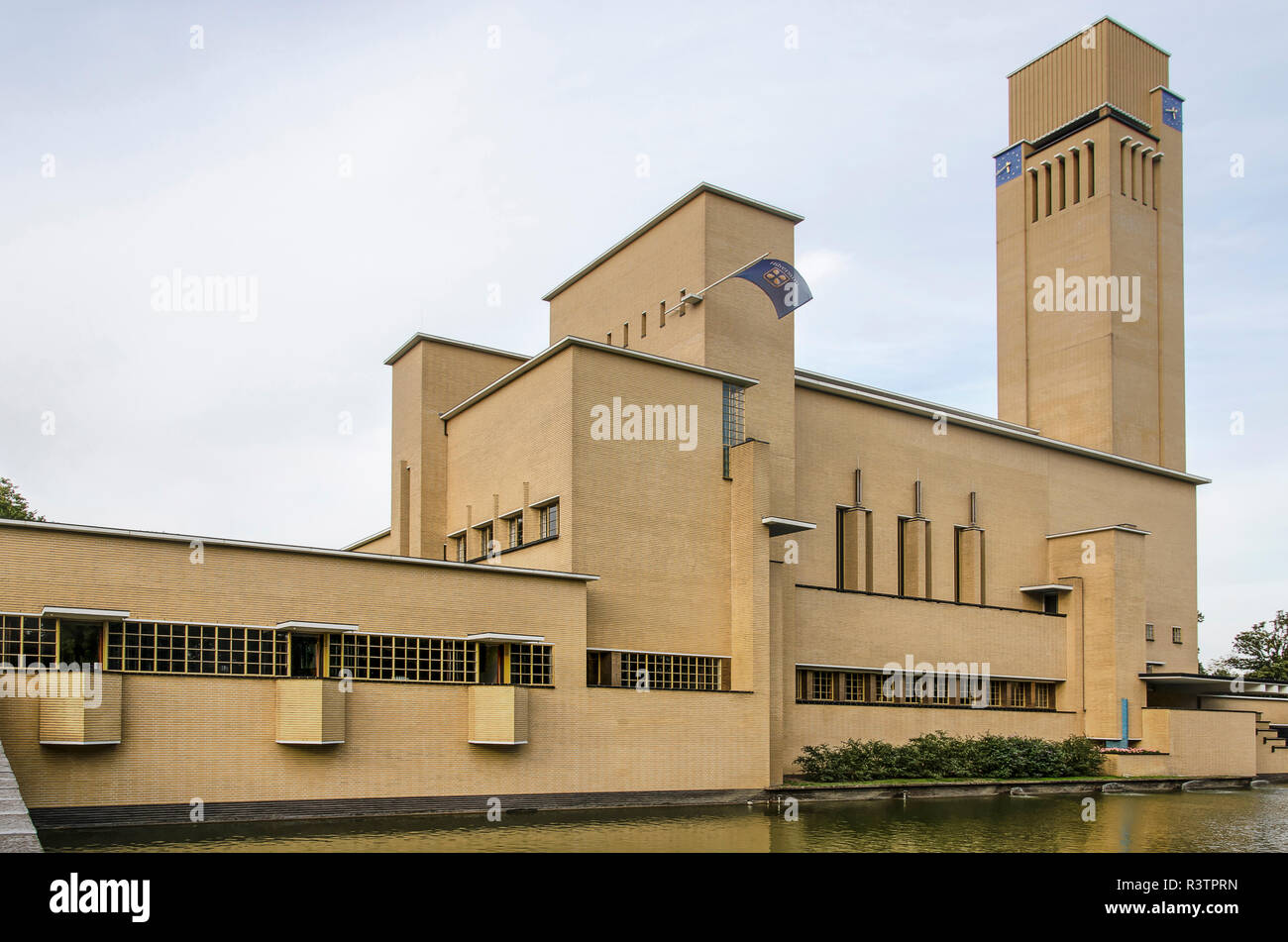 Hilversum, The Netherlands, September 20, 2018: the south facade of the city hall by architect W.M.Dudok (1931) Stock Photo