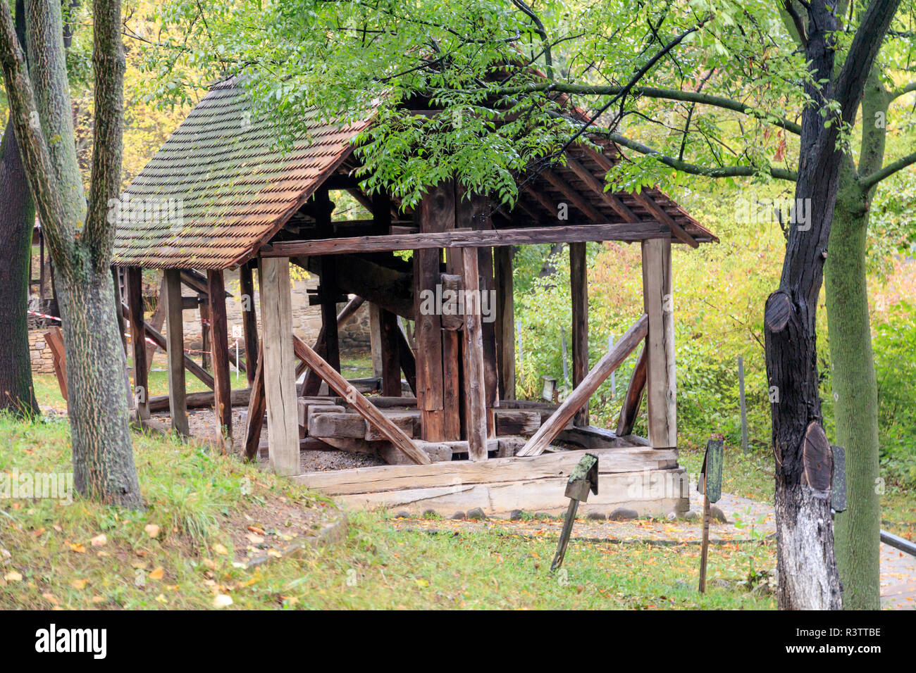 Bucharest, Romania. Dimitrie Gusti National Village Museum. Open Air museum. Gristmill. Stock Photo