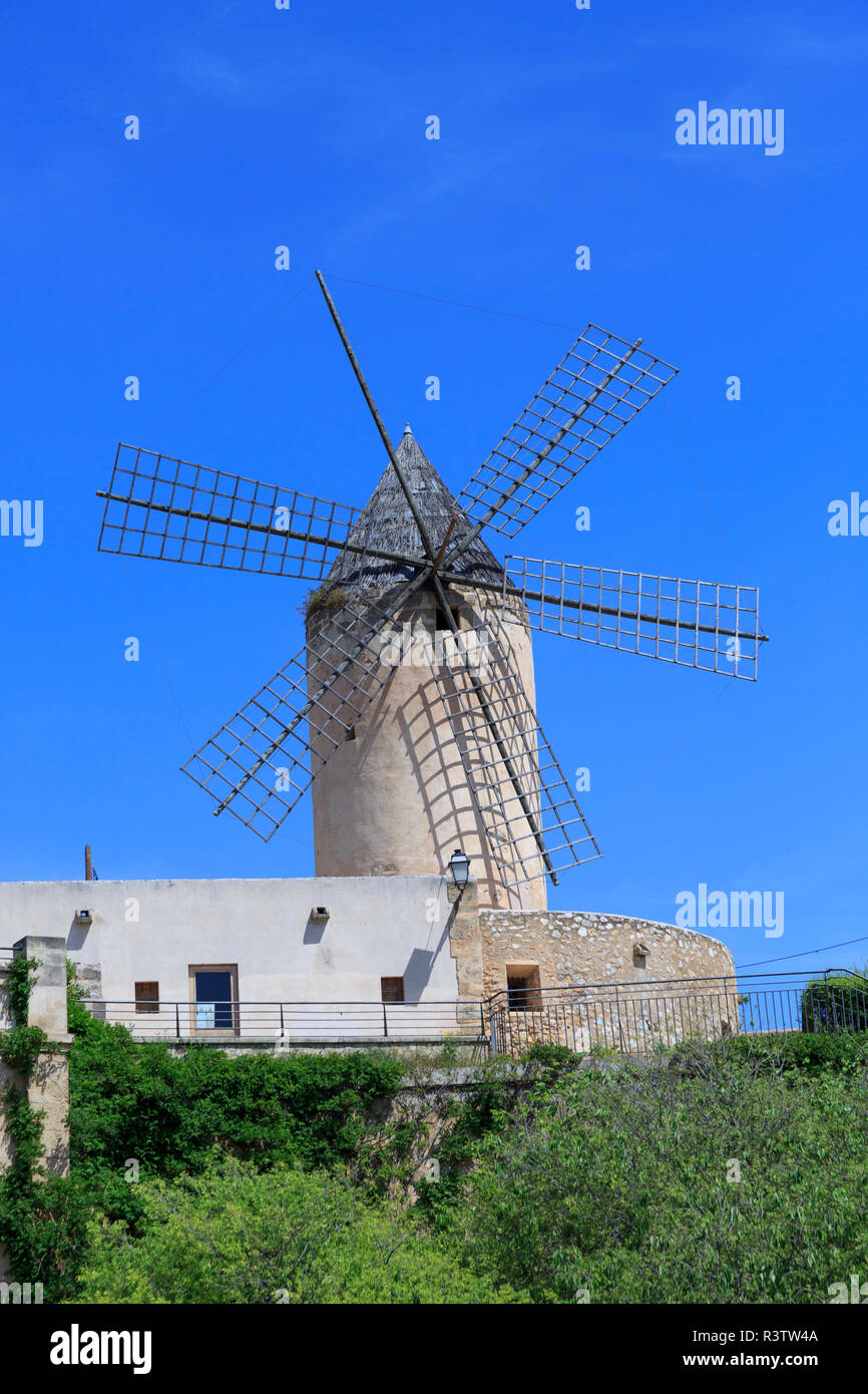 Spain, Balearic Islands, Mallorca. Palma windmill. Stock Photo