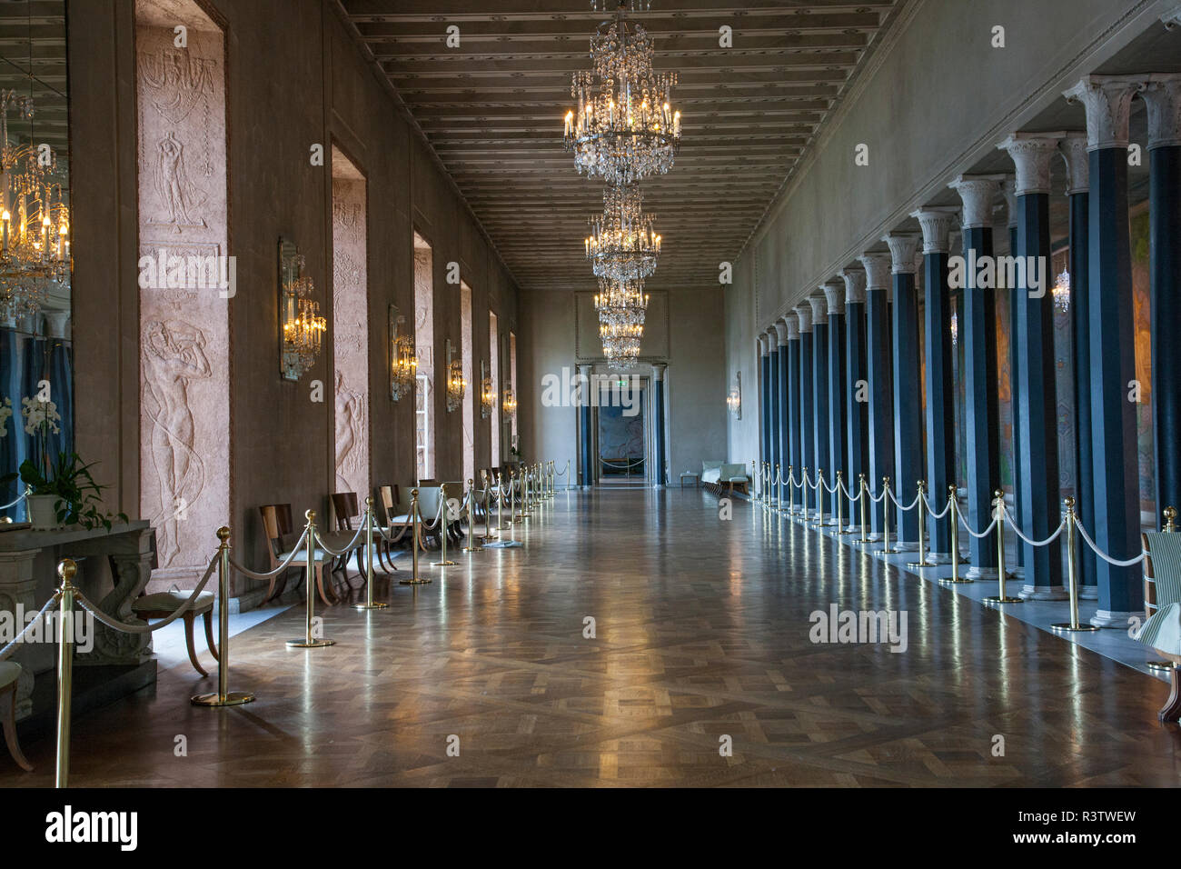 This gallery in the Stadshuset showcases a fresco painted by Prince Eugen and donated to the City Hall Stock Photo