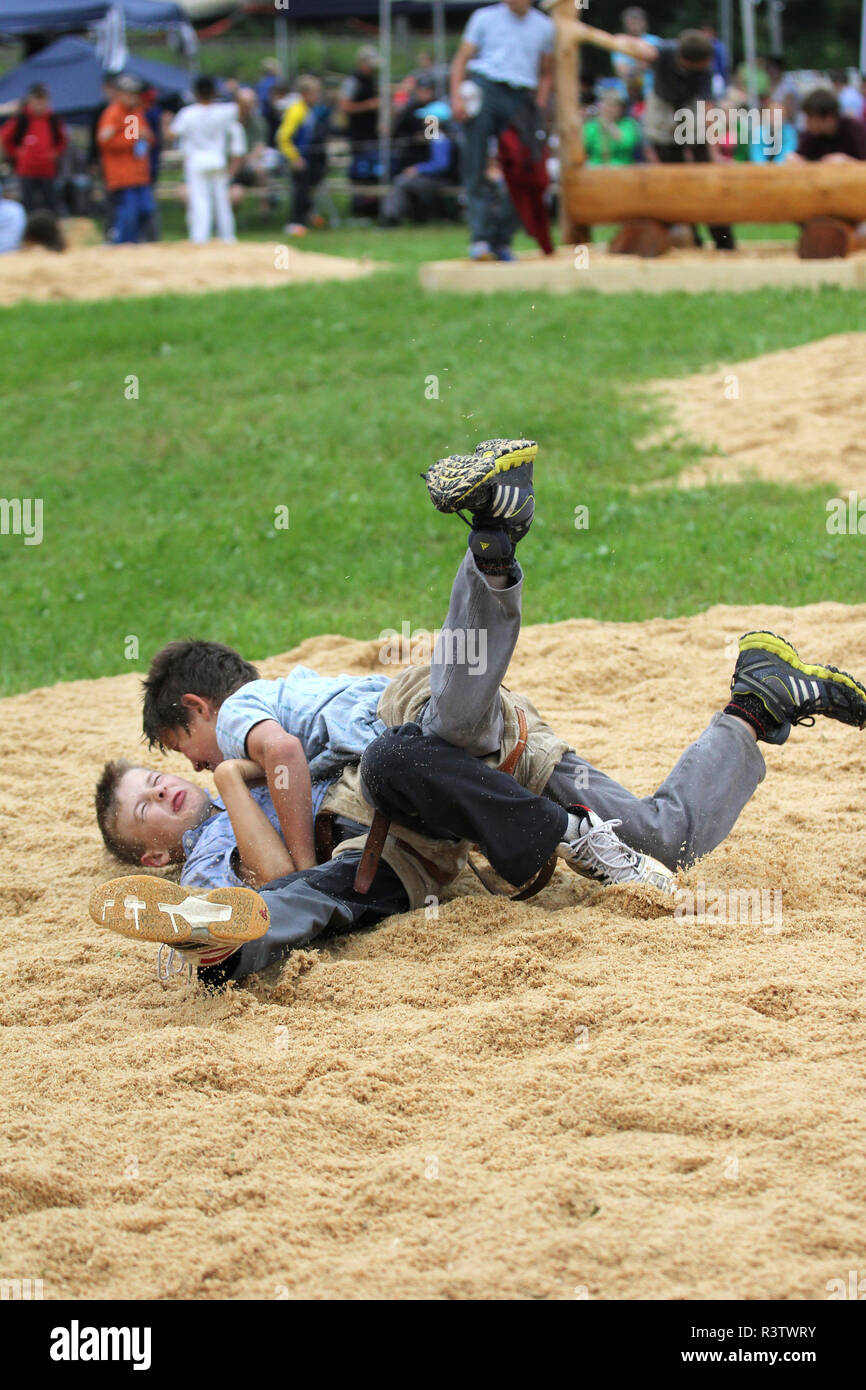 Traditional Swiss wrestling in Jakobsbad, Switzerland Stock Photo