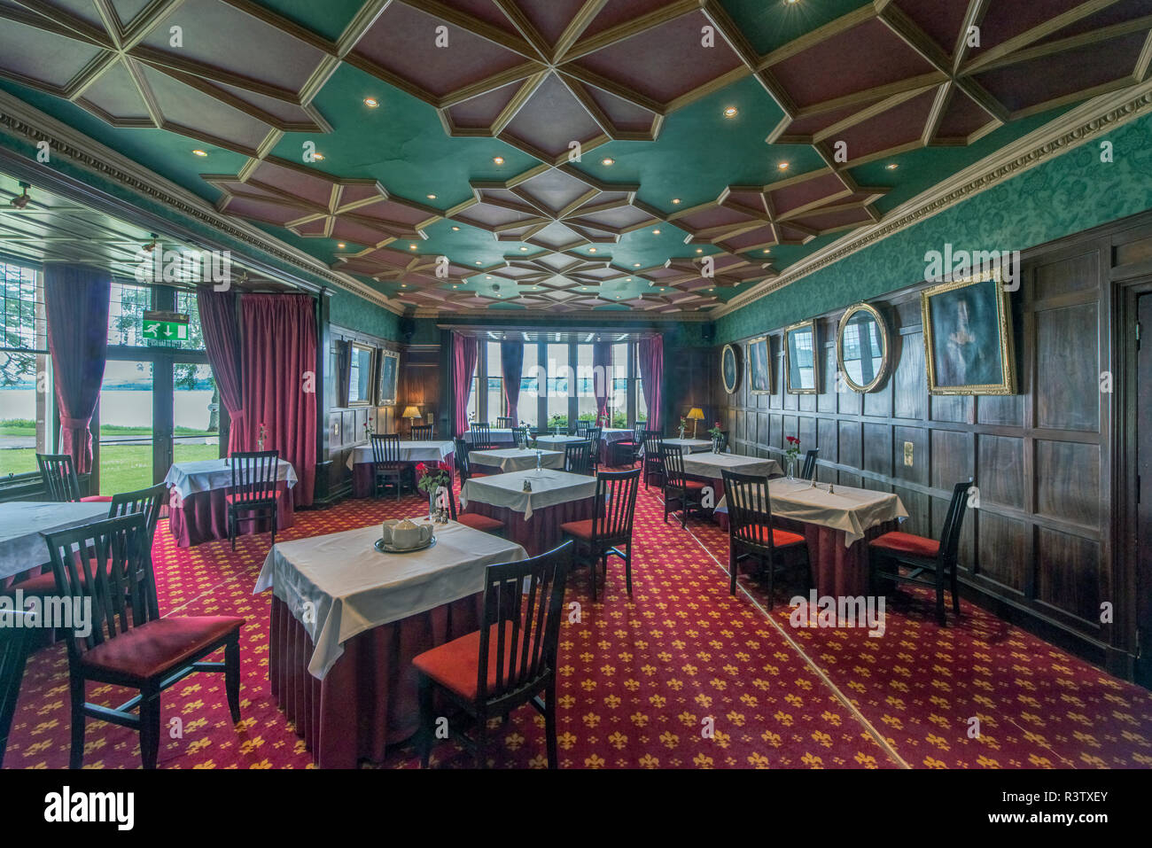 UK, Scotland, Inverness, Dining Room of a Traditional Scottish Hotel ...