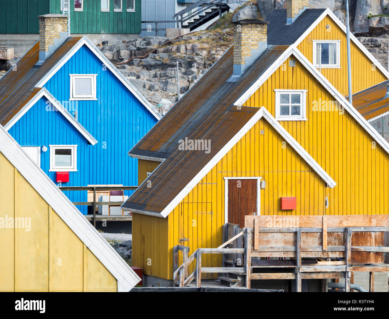 Small town of Uummannaq and glaciated Nuussuaq Peninsula in the