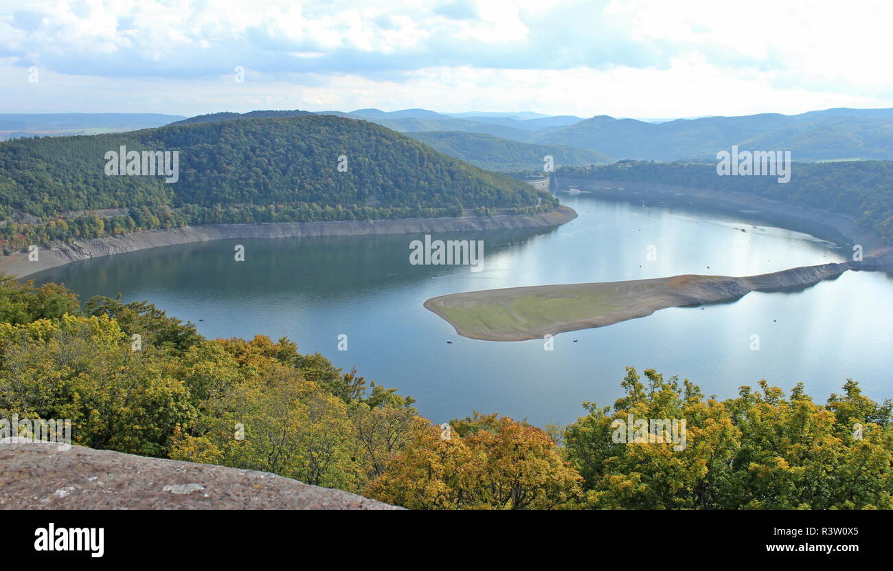 view of the edersee at low tide Stock Photo