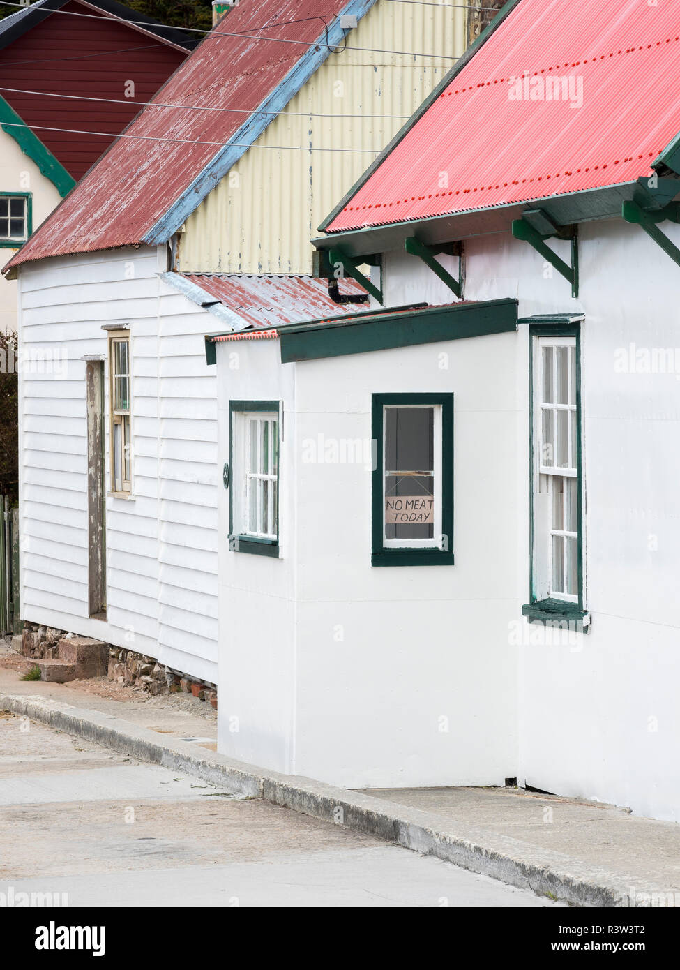 Colonists cottages, the old town of Stanley, capital of the Falkland Islands. (Editorial Use Only) Stock Photo