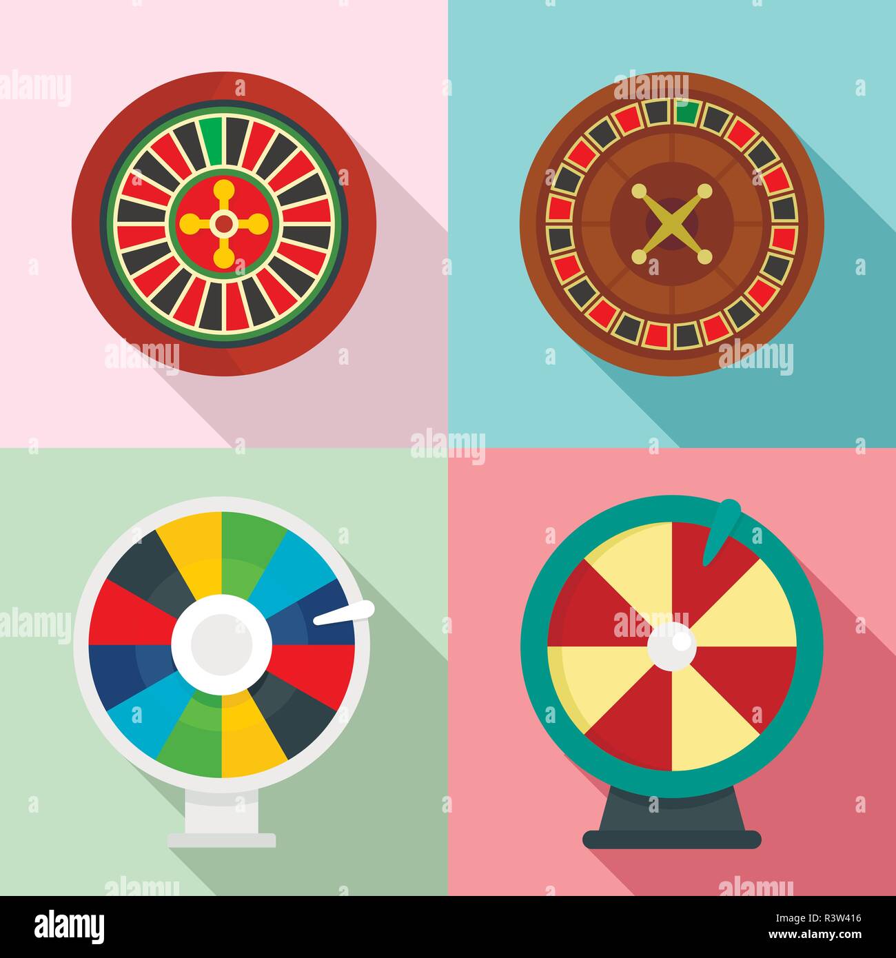 Roulette wheel fortune icons set. Flat illustration of 4 roulette wheel ...