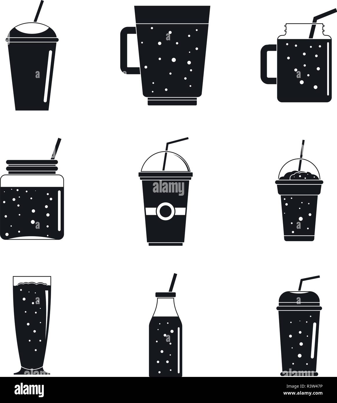Smoothie milkshake fruit juice icons set. Simple illustration of 9 smoothie milkshake fruit juice vector icons for web Stock Vector