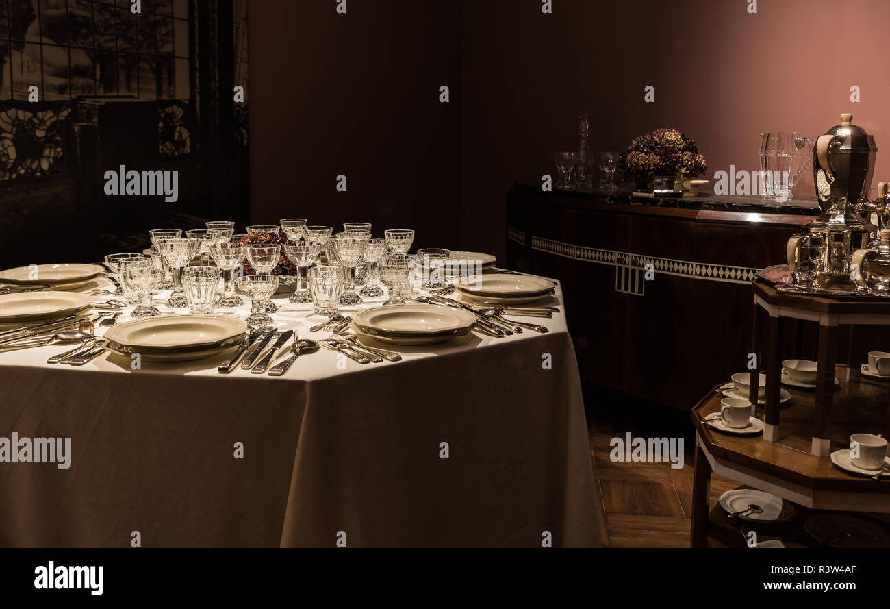 Brussels, Belgium - 11 11 2018: Luxury dining table as a part of the collection of Wolfers and sons at the Royal museum of Art and History Stock Photo