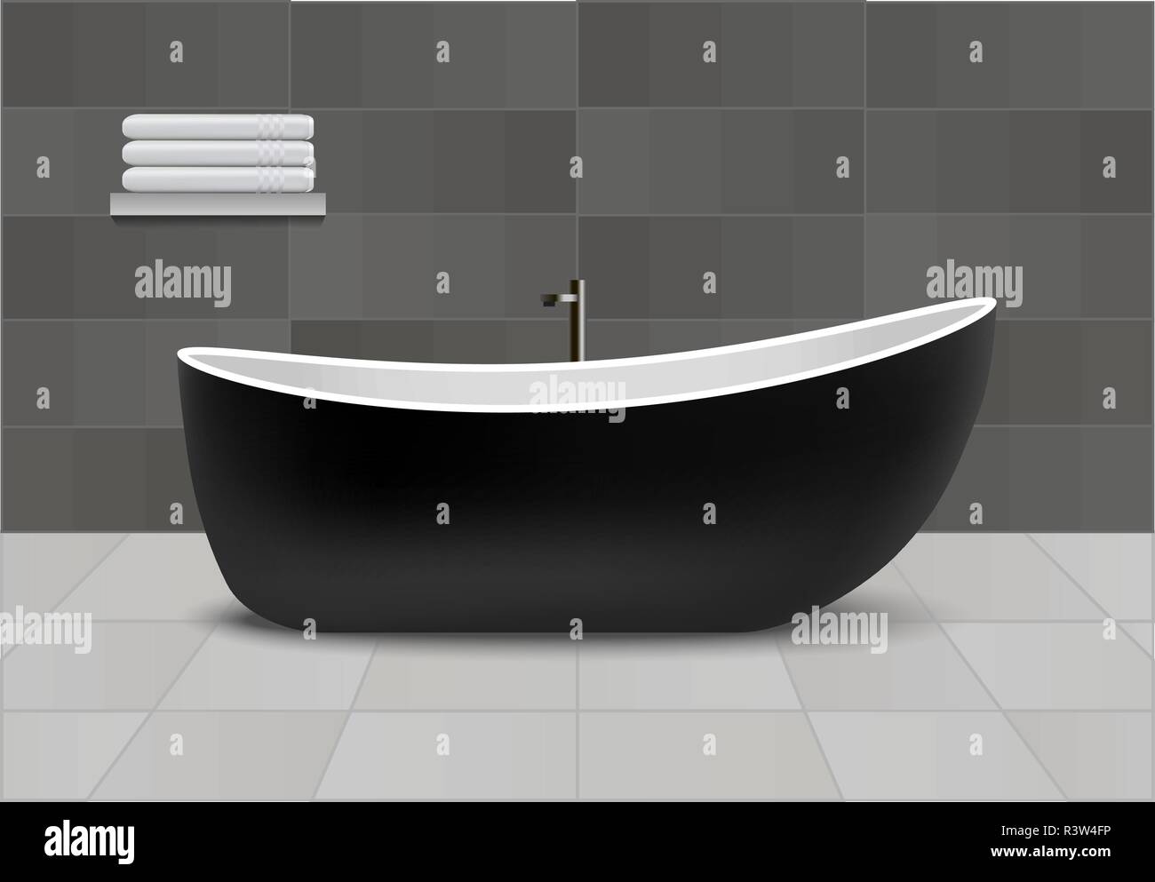 Black bathtub concept background. Realistic illustration of black