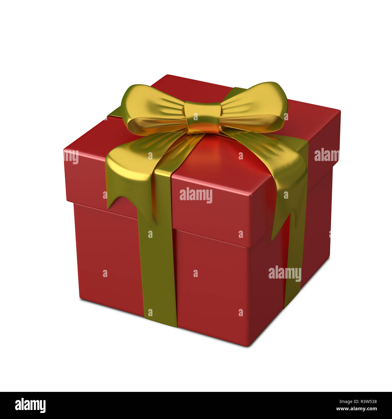 3D Illustration of Red Gift Box with Ribbon on a White Background Stock ...
