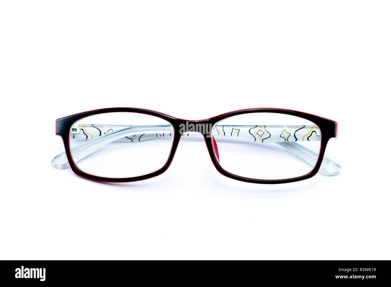 Black glasses to improve eyesight isolated on white background Stock