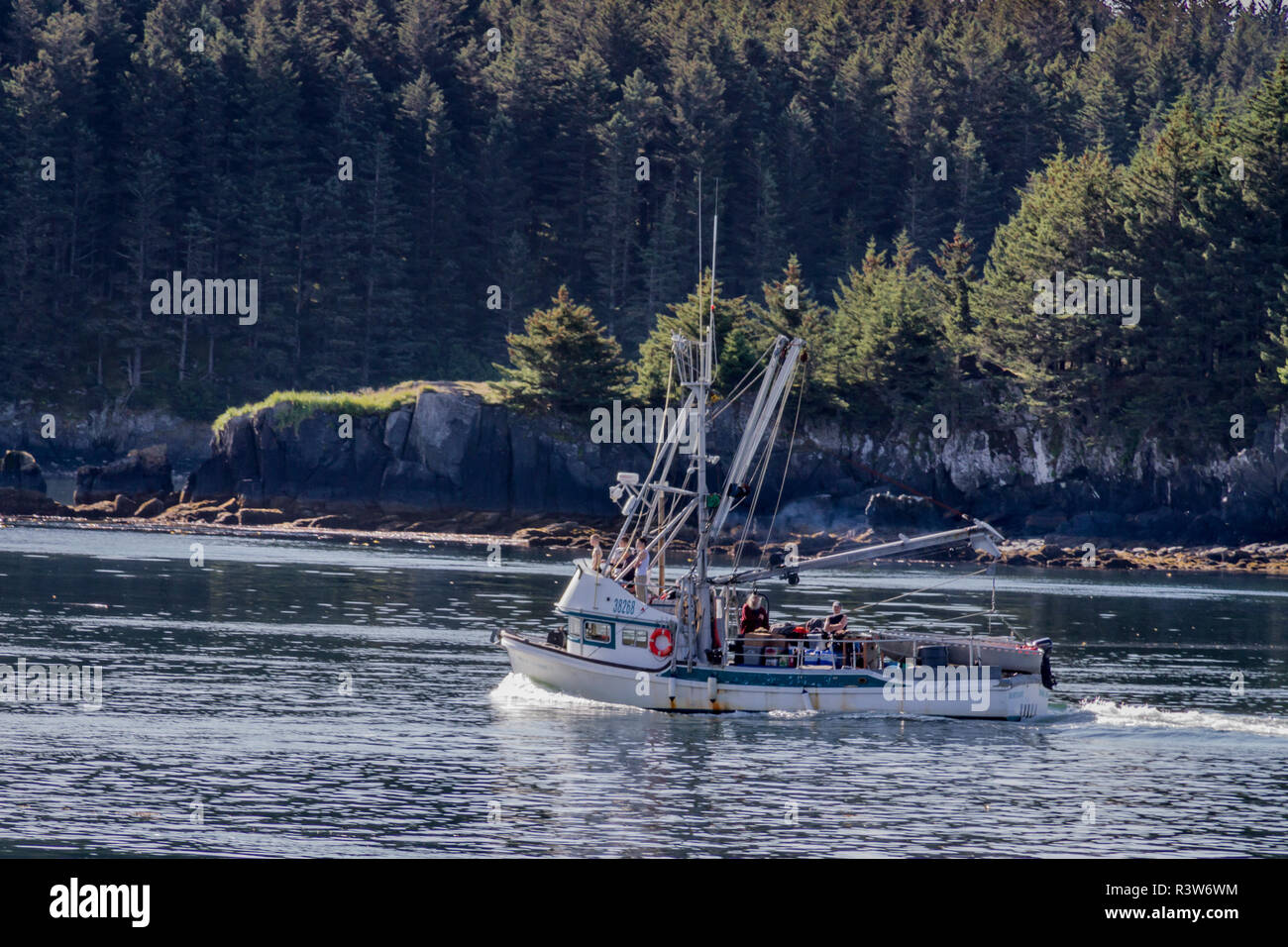 USA, Alaska, Kodiak. Commercial fishing boat in Near Island Channel between Kodiak and Near Island. Stock Photo