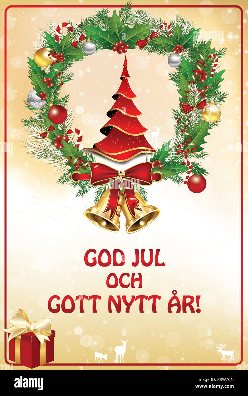 Classic greeting card for Christmas and New Year. The message (Merry Christmas and Happy New