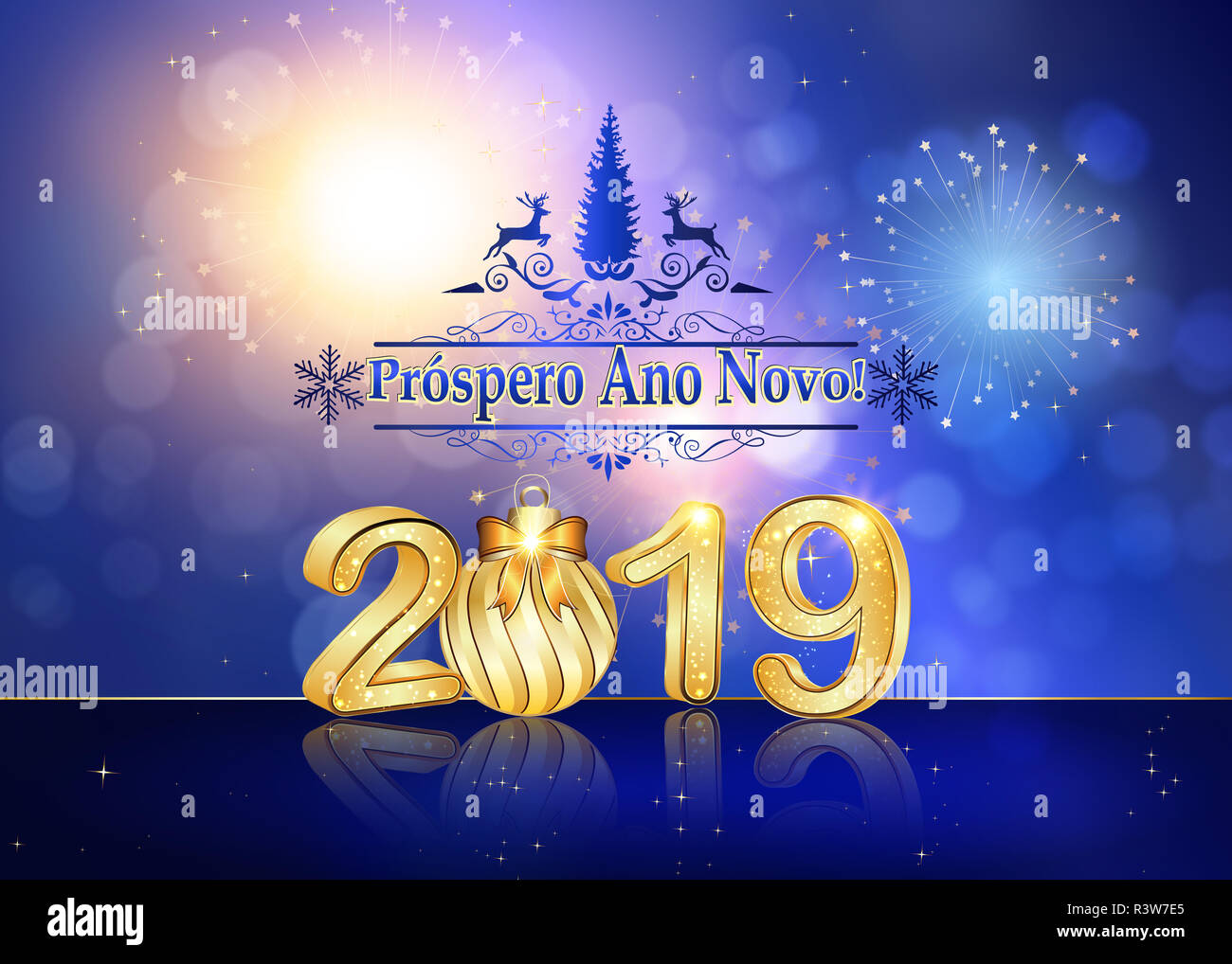 Greeting card with a light blue background for the New Year celebration
