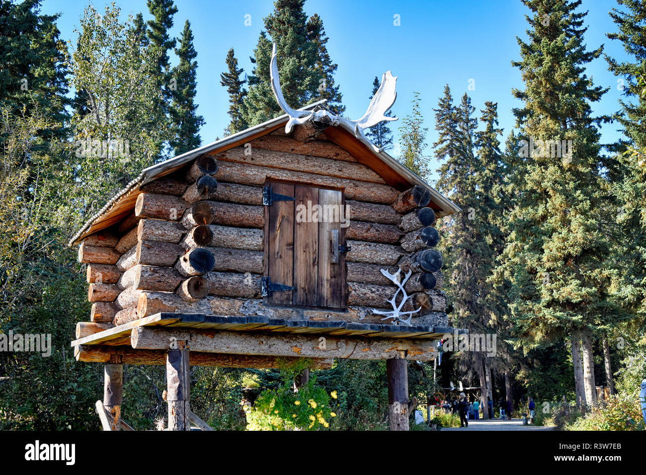 USA, Alaska, Fairbanks. Chena Indian Village, log cache Stock Photo Alamy