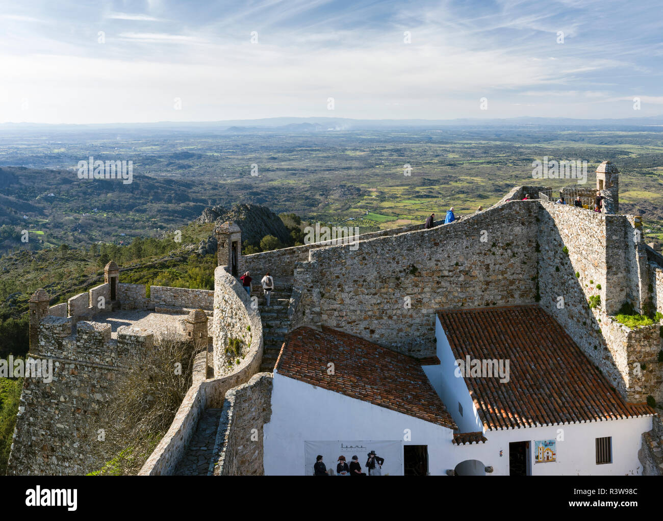 The castle dating back to Moorish times in the middle ages. Marvao a famous medieval mountain village and tourist attraction in the Alentejo. Portugal Stock Photo