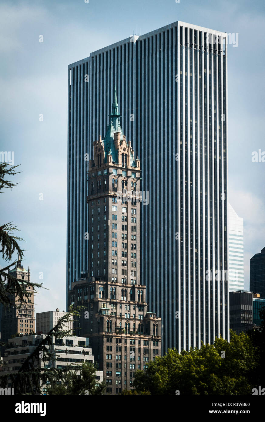 19th-century architecture framed by late 20th-century tower typifies the character of a dynamic urban center. Stock Photo