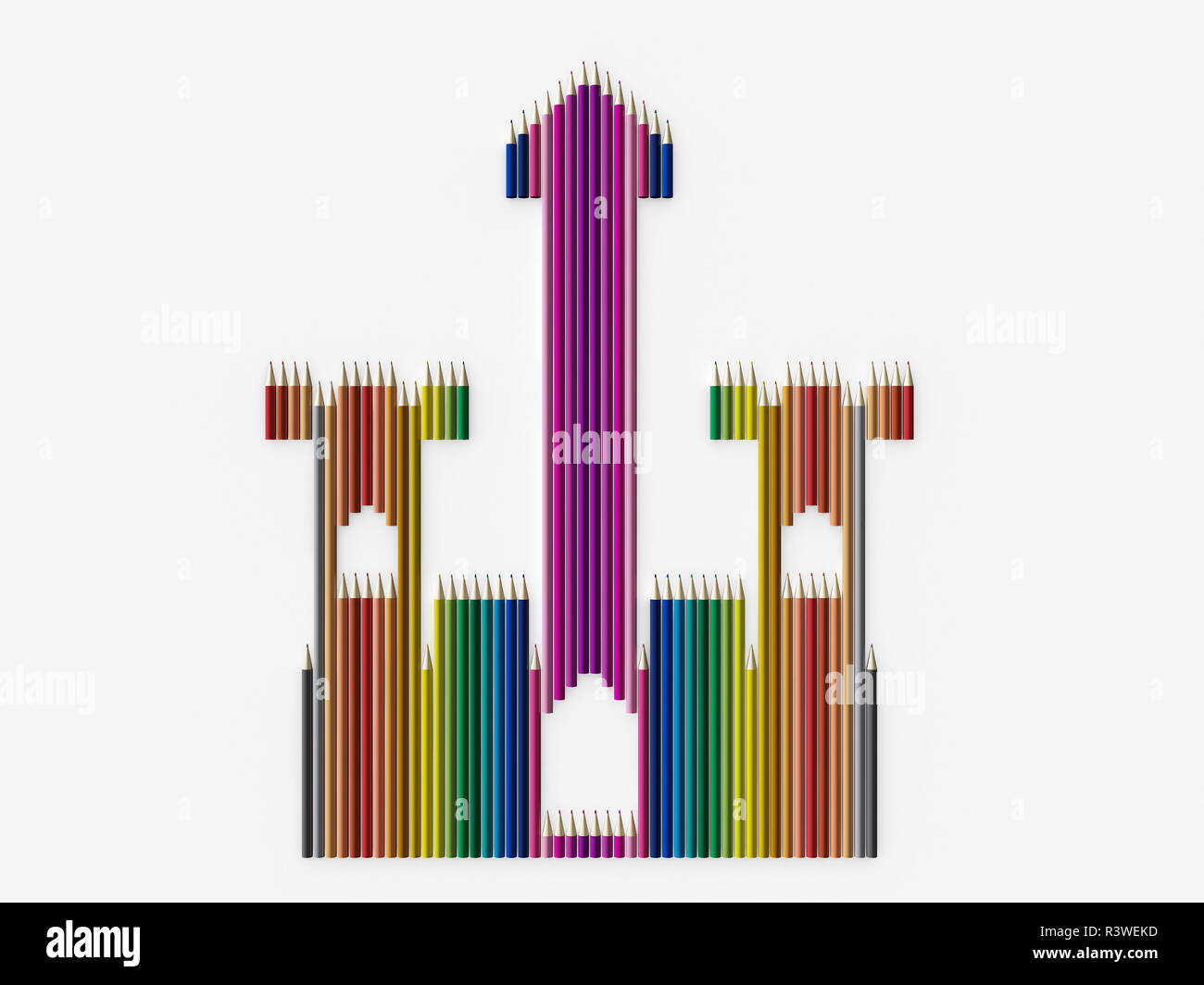 Colored pencils arranged in a castle Stock Photo Alamy