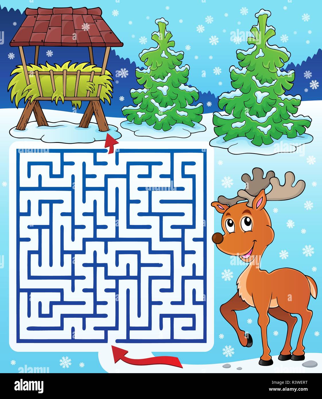 Maze 3 with hay rack and reindeer Stock Photo - Alamy