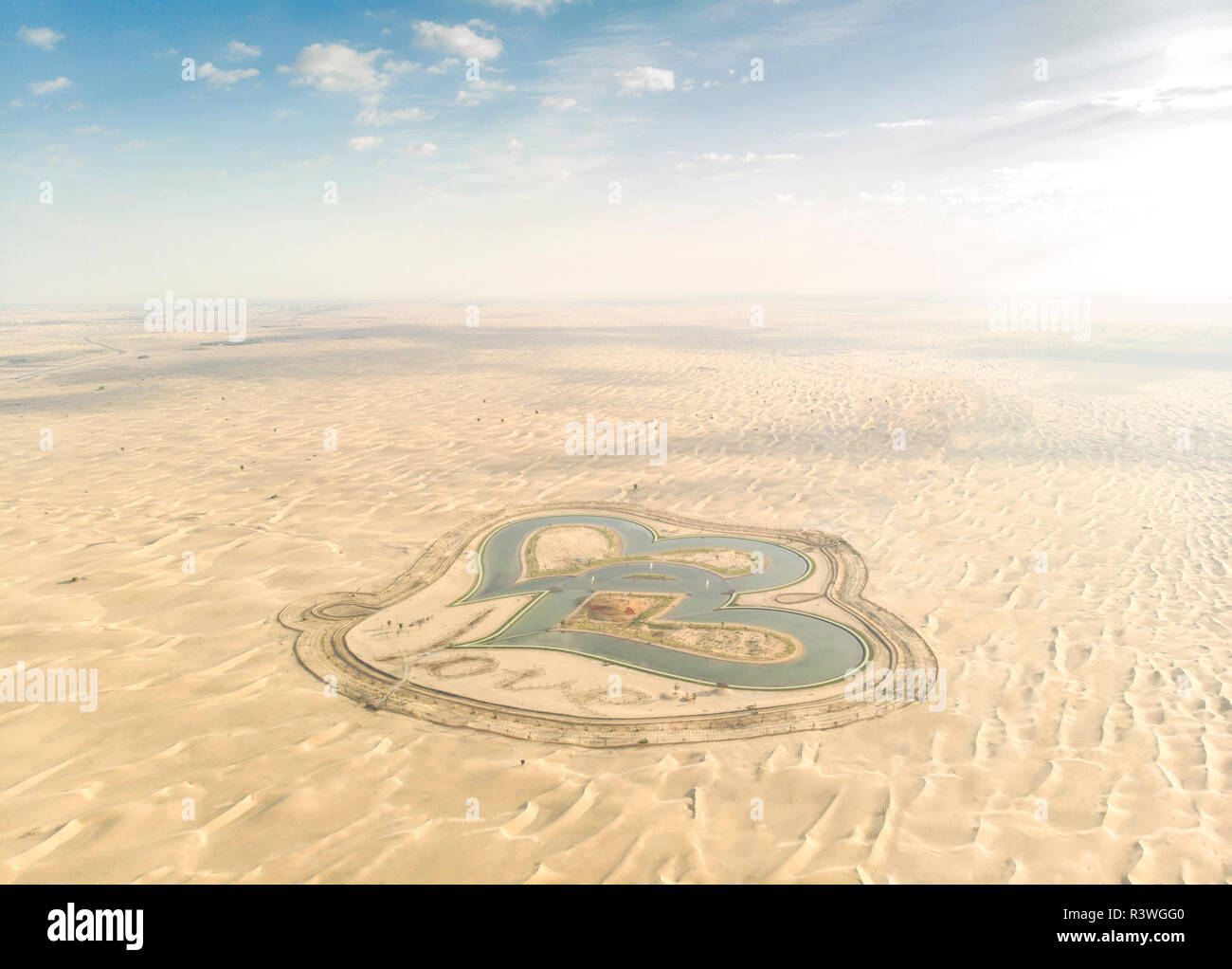 Man made Al Qudra Loves Lake in a desert near Dubai Stock Photo
