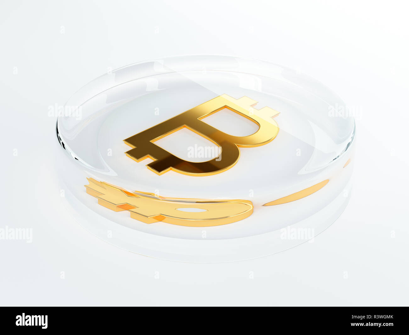 bitcoin cryptocurrency golden symbol covered with transparent glass or  plastic 3d render, 3d illustration Stock Photo - Alamy