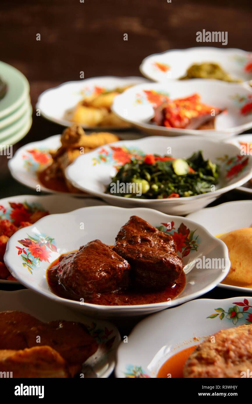 Rendang Padang. Traditional spicy beef stew from Padang/Minang, West Sumatra. Stock Photo
