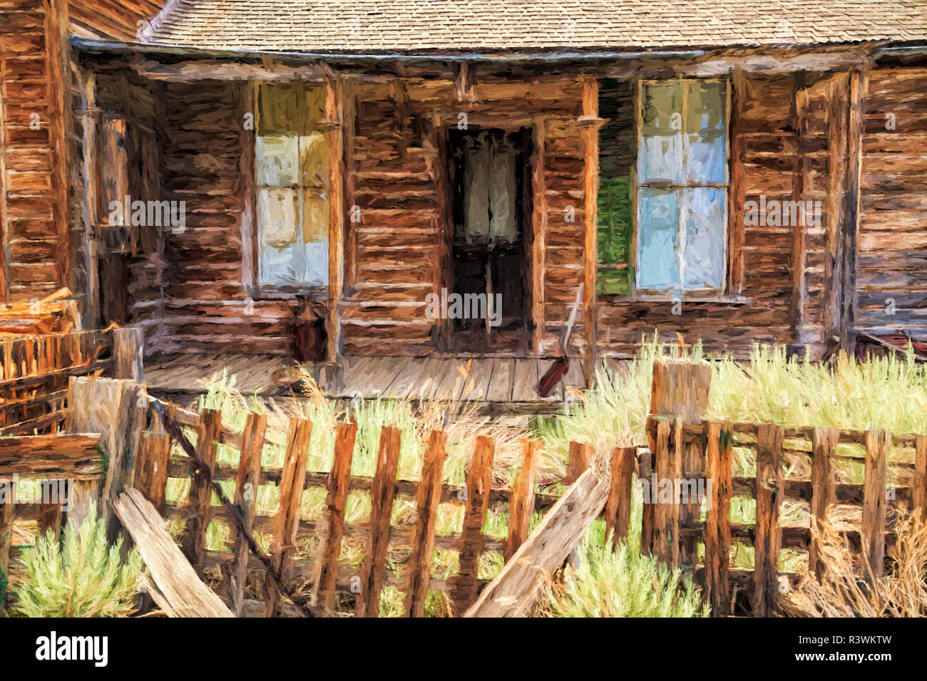 Painting of building, Bodie State Historic Park, California. Stock Photo