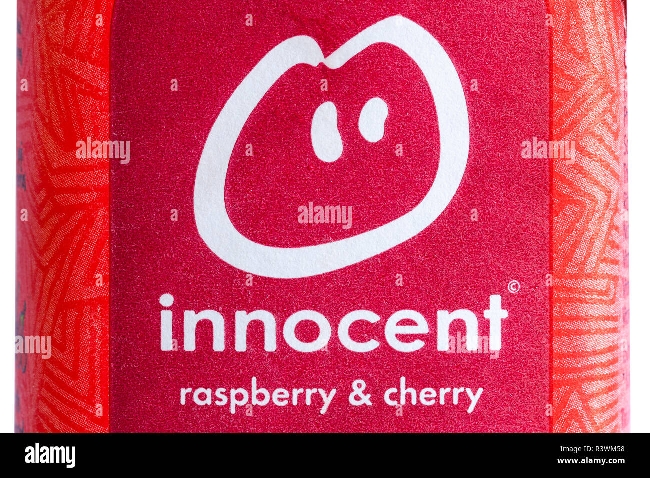 Label on innocent raspberry & cherry drink Stock Photo