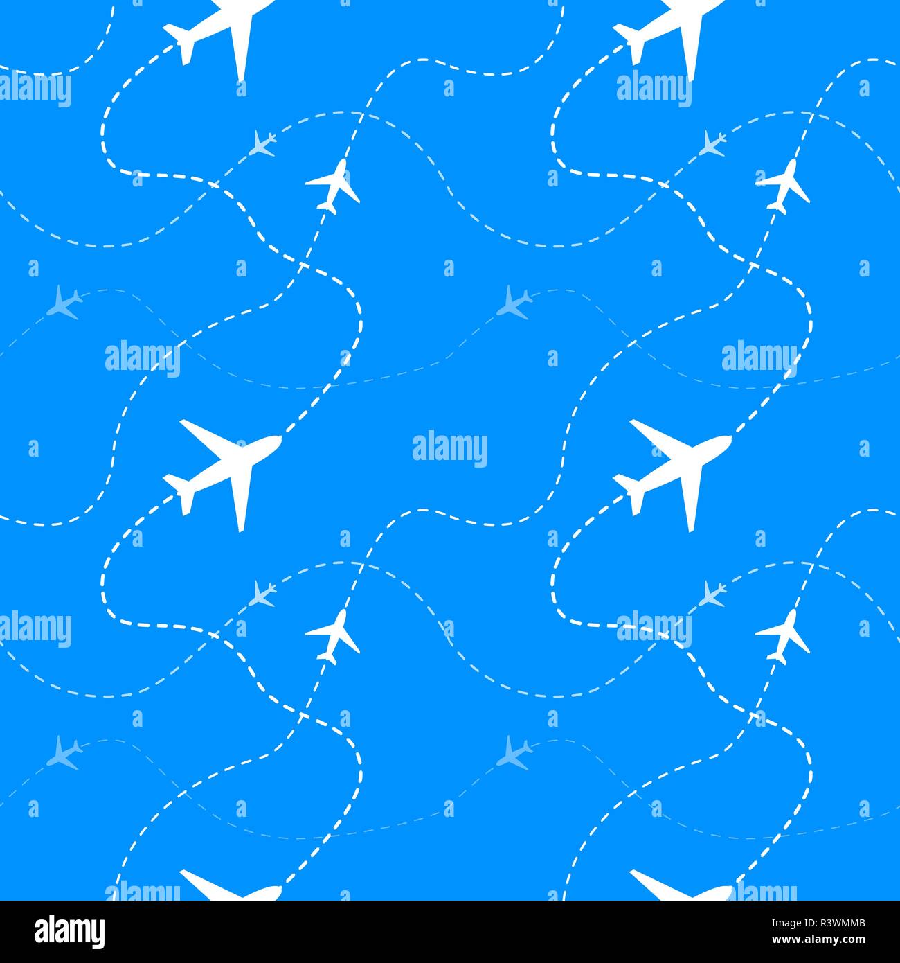 White airline routes with planes on blue, seamless pattern Stock Vector ...