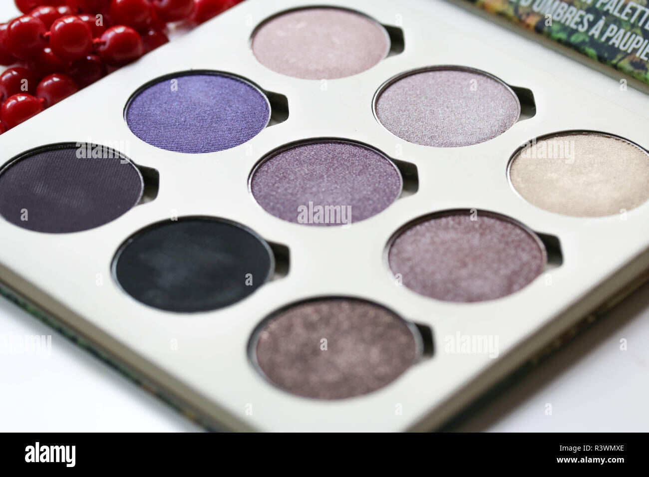 Eyeshadow Palette Purple Shades Close Up Stock Photo