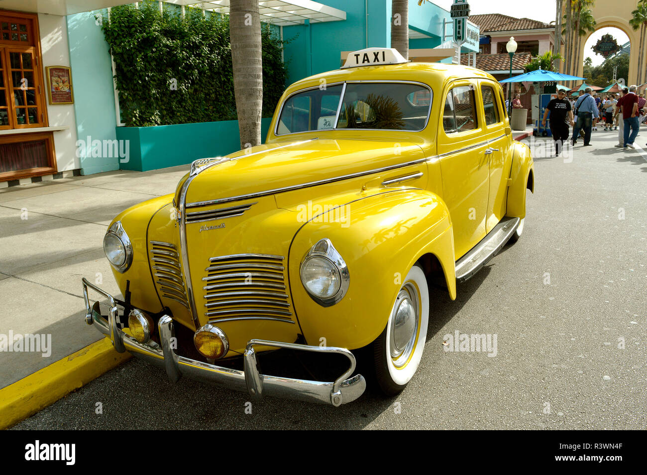 Plymouth 1940 taxi on show in the theme park Stock Photo