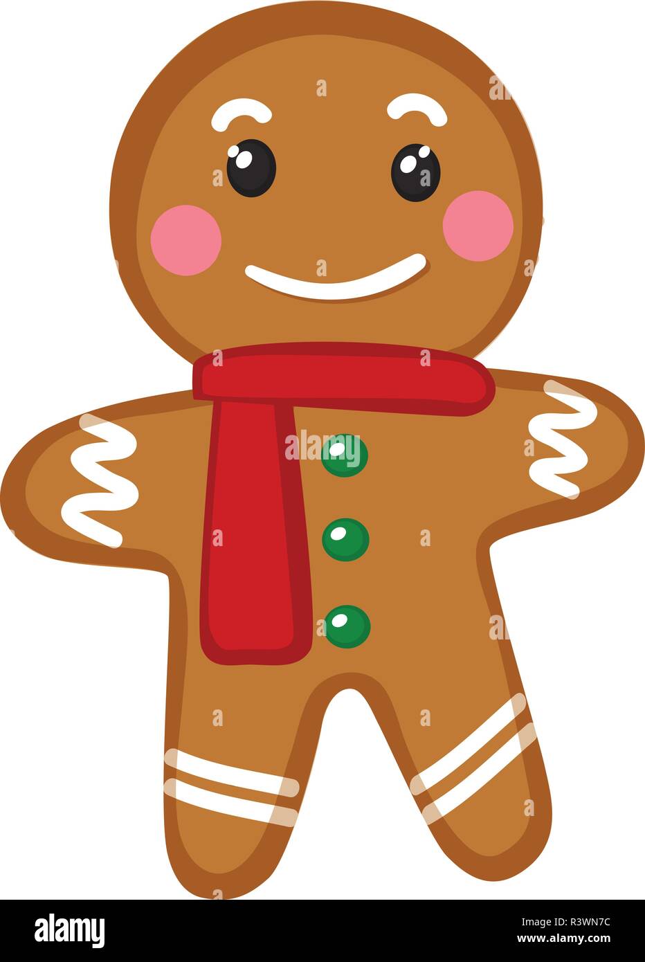 Vector Illustration Of Cute Smiling Cartoon Gingerbread Man Isolated On White Background Festive Holiday Sweet Christmas Cookie Decorated With Sugar Stock Vector Image Art Alamy