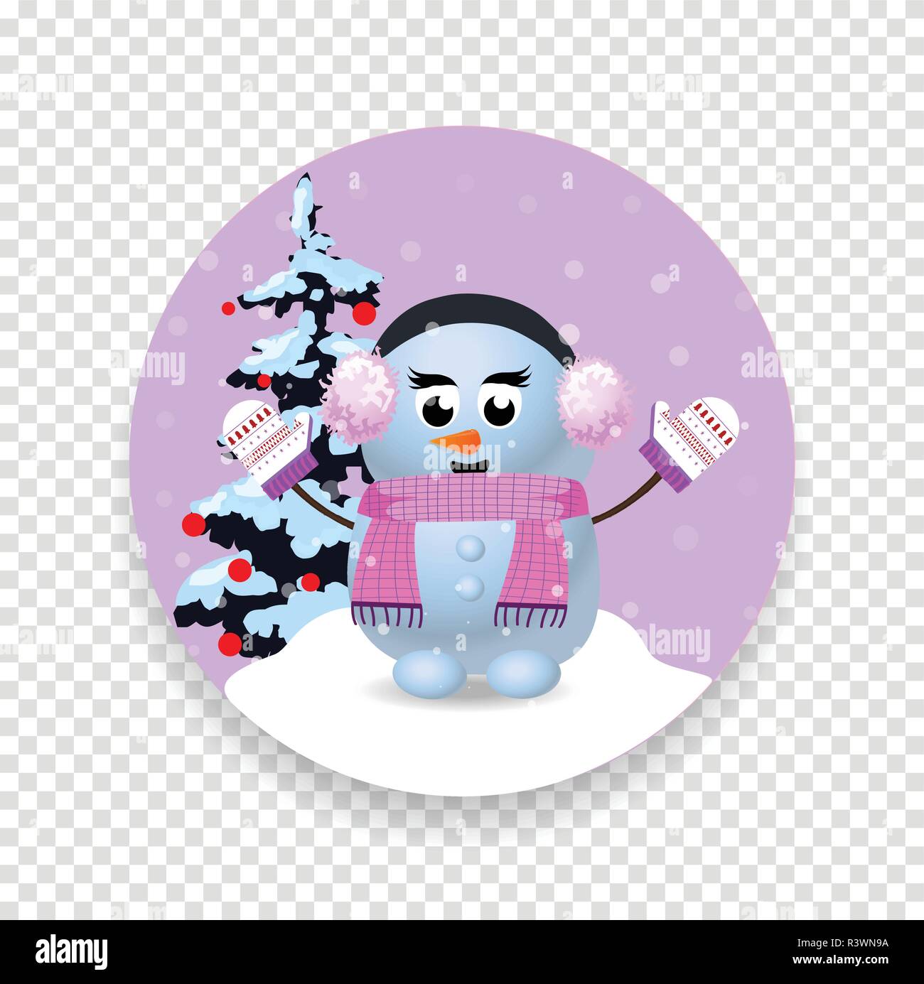 Christmas New Year Round Sign Icon With Cute Cartoon Character Snowman Girl And Fir Tree Isolated On Transparent Background Vector Illustration Ico Stock Vector Image Art Alamy