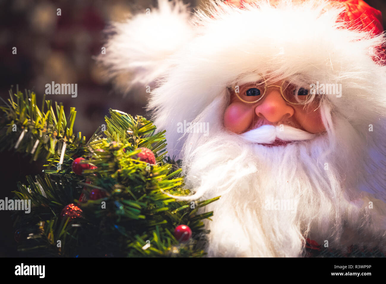 santa claus with glasses portrait closeup expression puppet Stock Photo