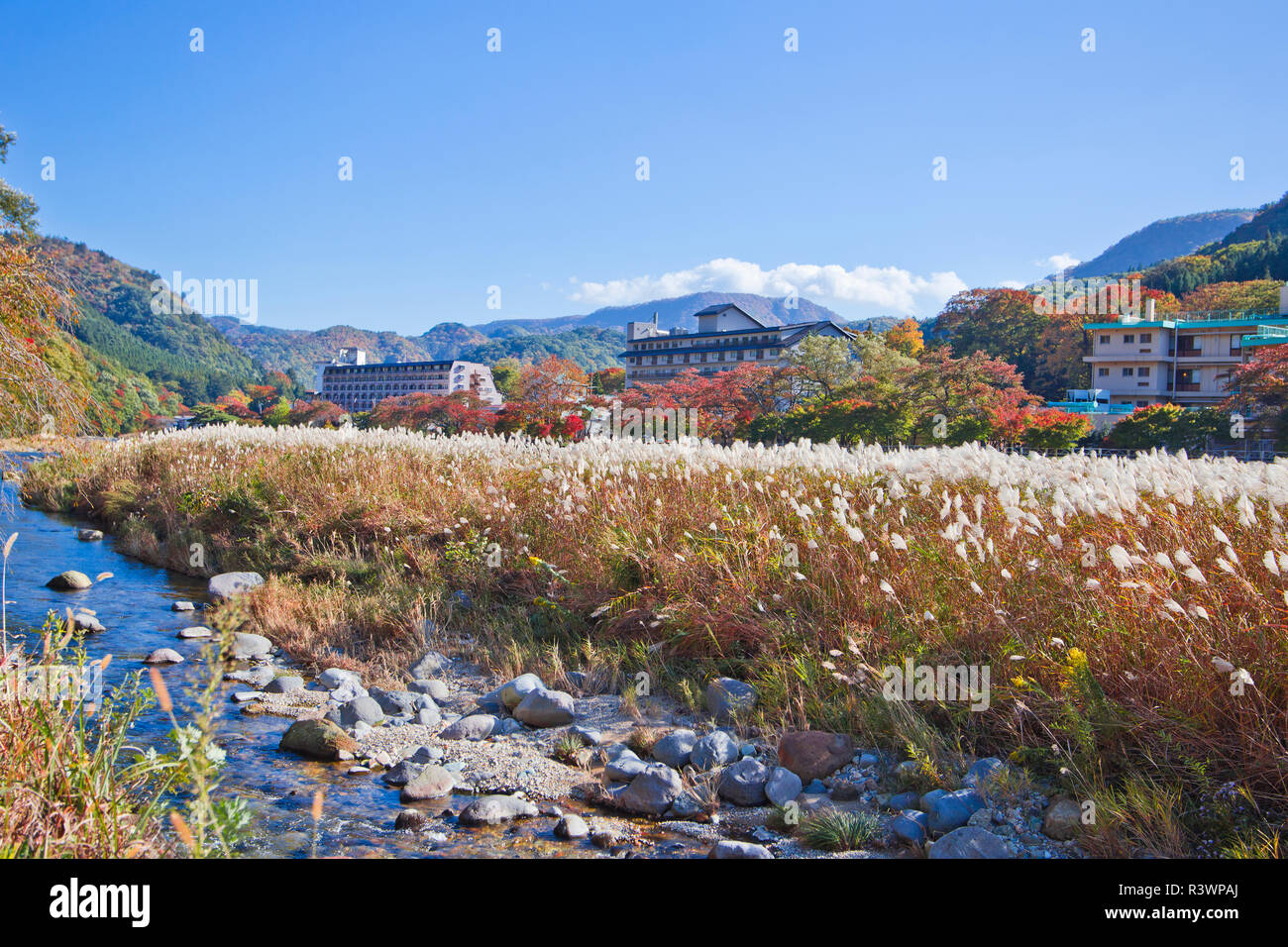 Scenery of Shiobara onsen town in Autumn. Stock Photo