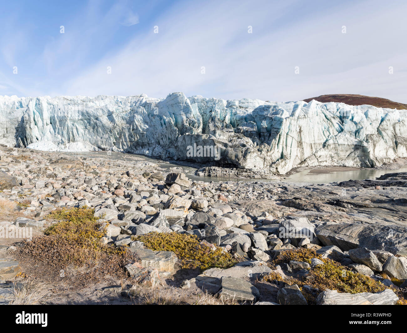 Terminus of the Russell Glacier. Landscape close to the Greenland Ice Sheet near Kangerlussuaq, Greenland, Denmark Stock Photo