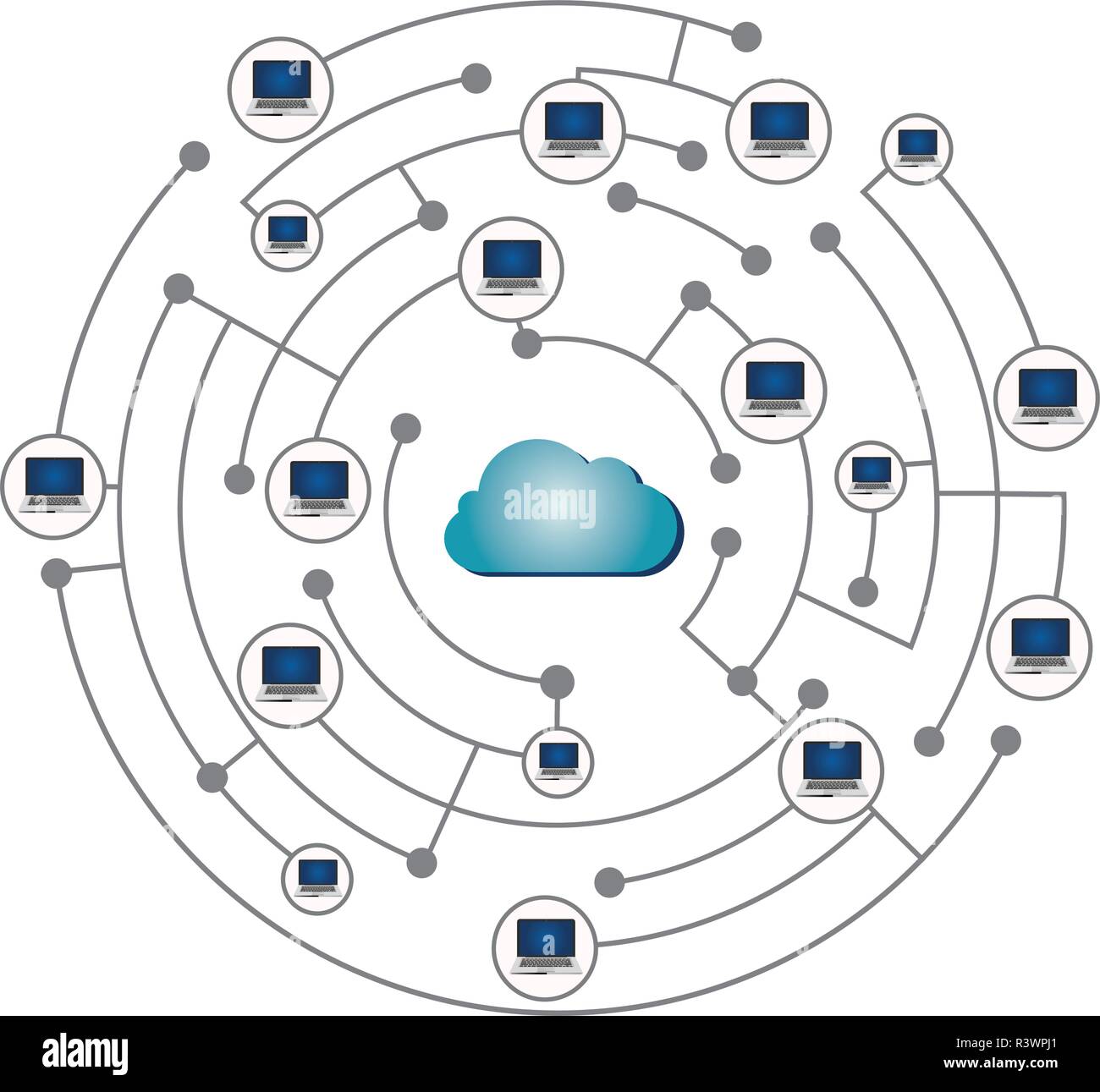 Networking in the cloud, cloud computing concept Stock Vector