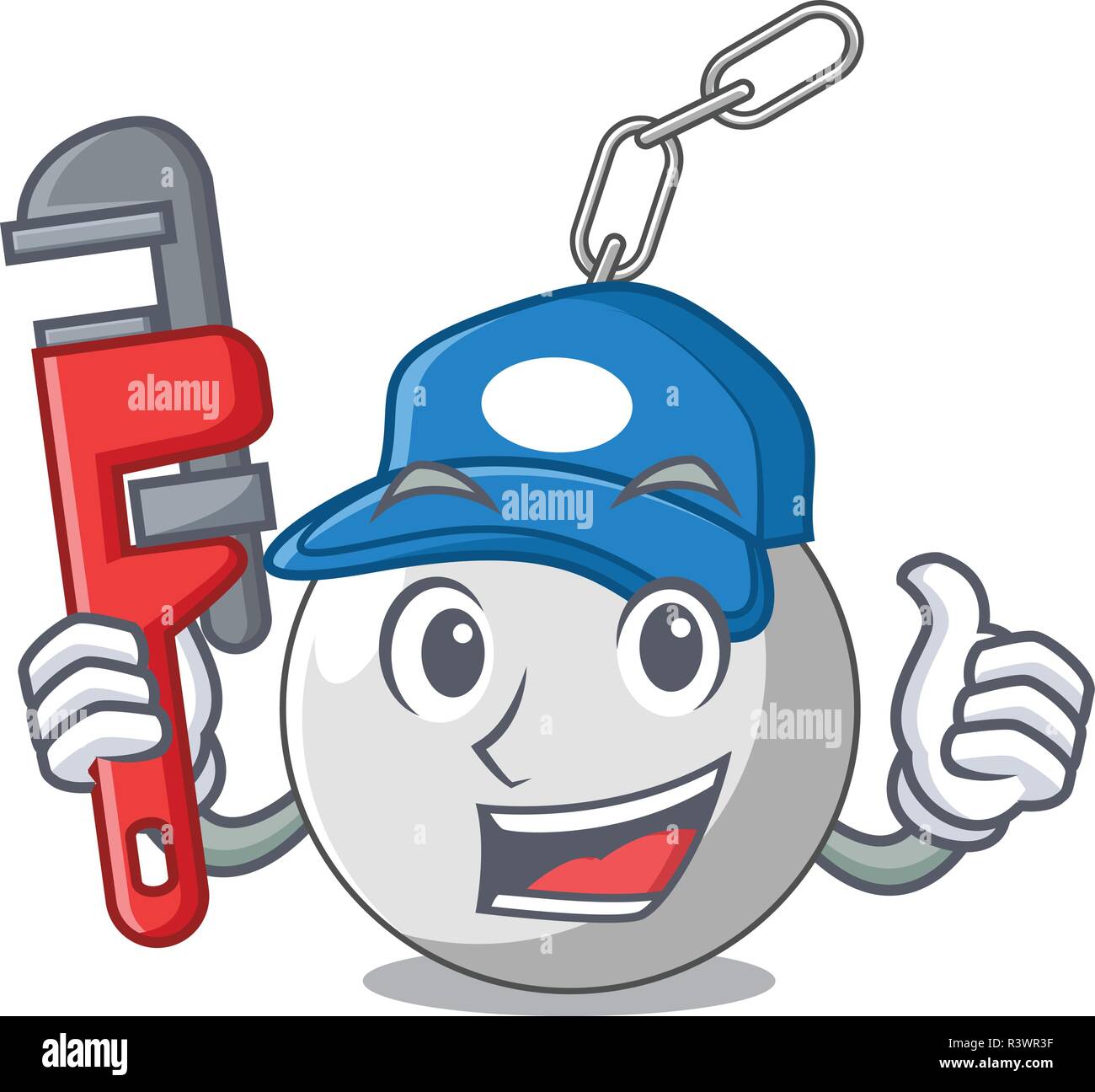 Plumber wrecking ball attached character on hitting Stock Vector