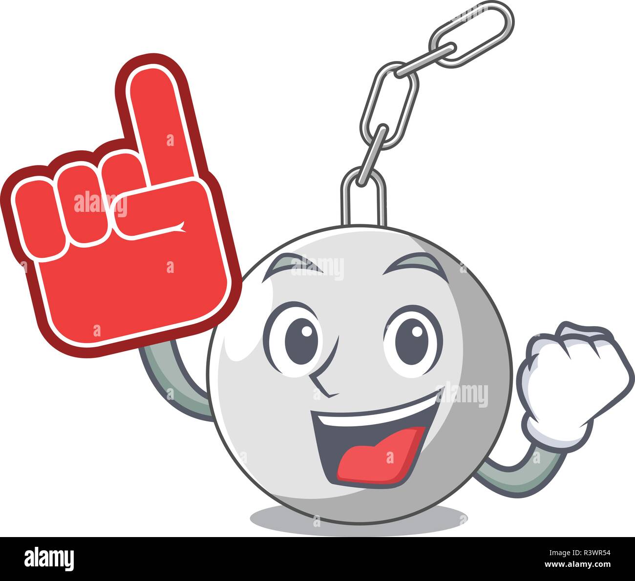 Foam finger wrecking ball attached character on hitting Stock Vector