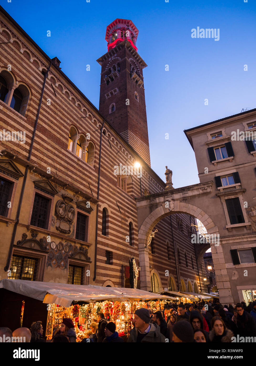 Verona, Italy - November 18, 2018: Piazza dei Signori during the Christmas markets. Stock Photo