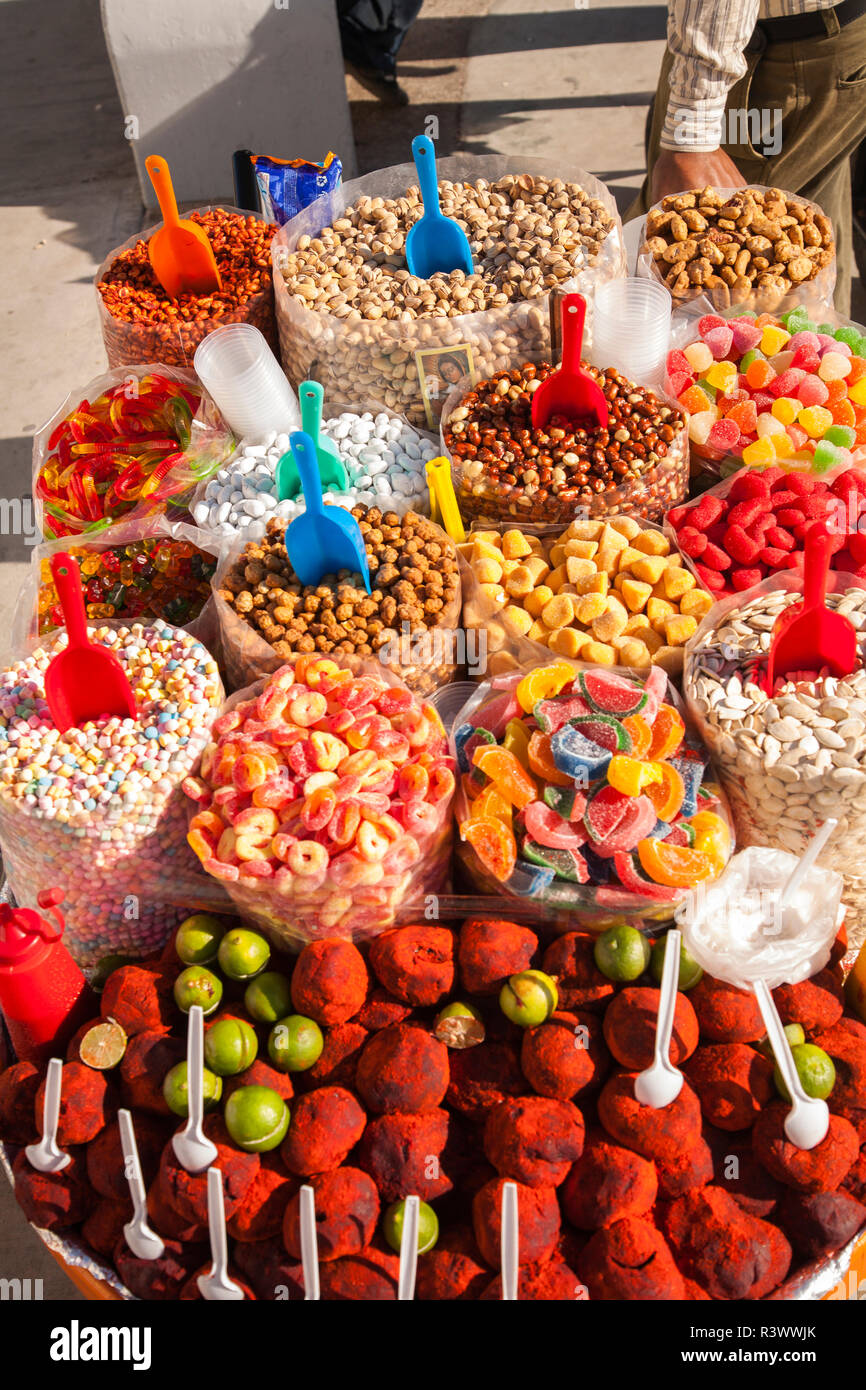 Carnival Mazatlan, one of North Americas largest Carnival Celebration, Mazatlan, Sinaloa State, Mexico. Nuts and sweets for sale. Stock Photo