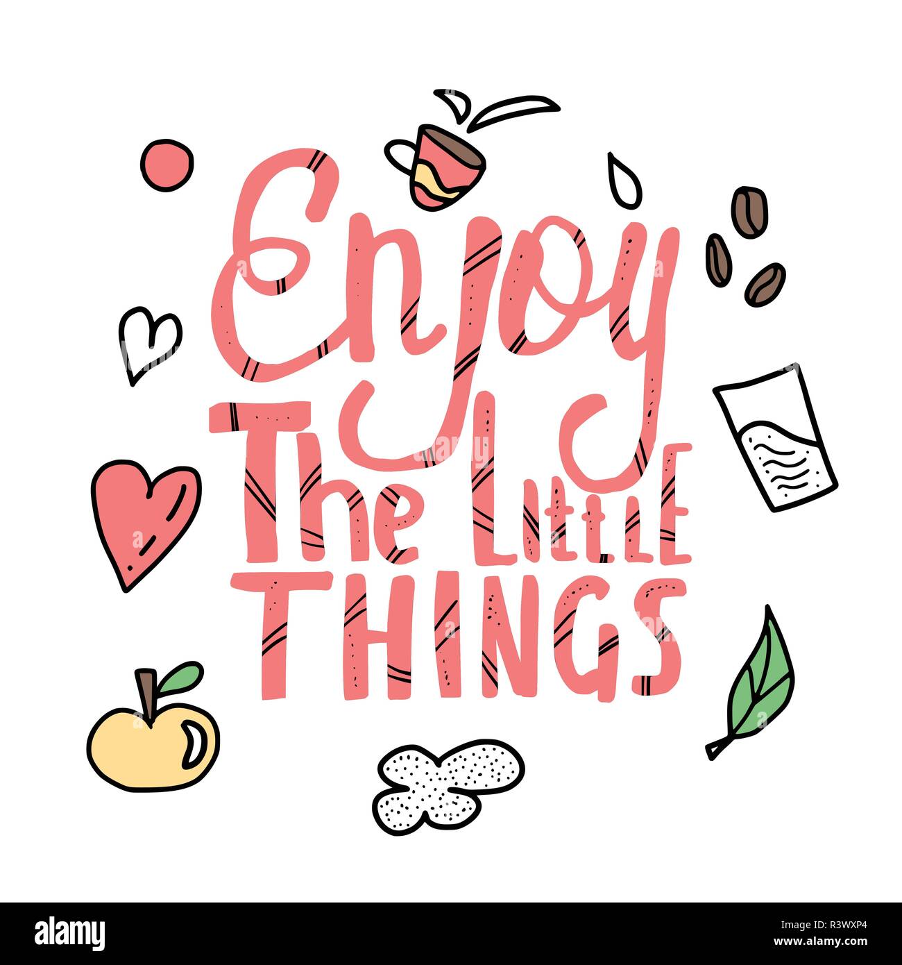 Enjoy The Little Things Quote Hand Drawn Lettering Phrase For Poster
