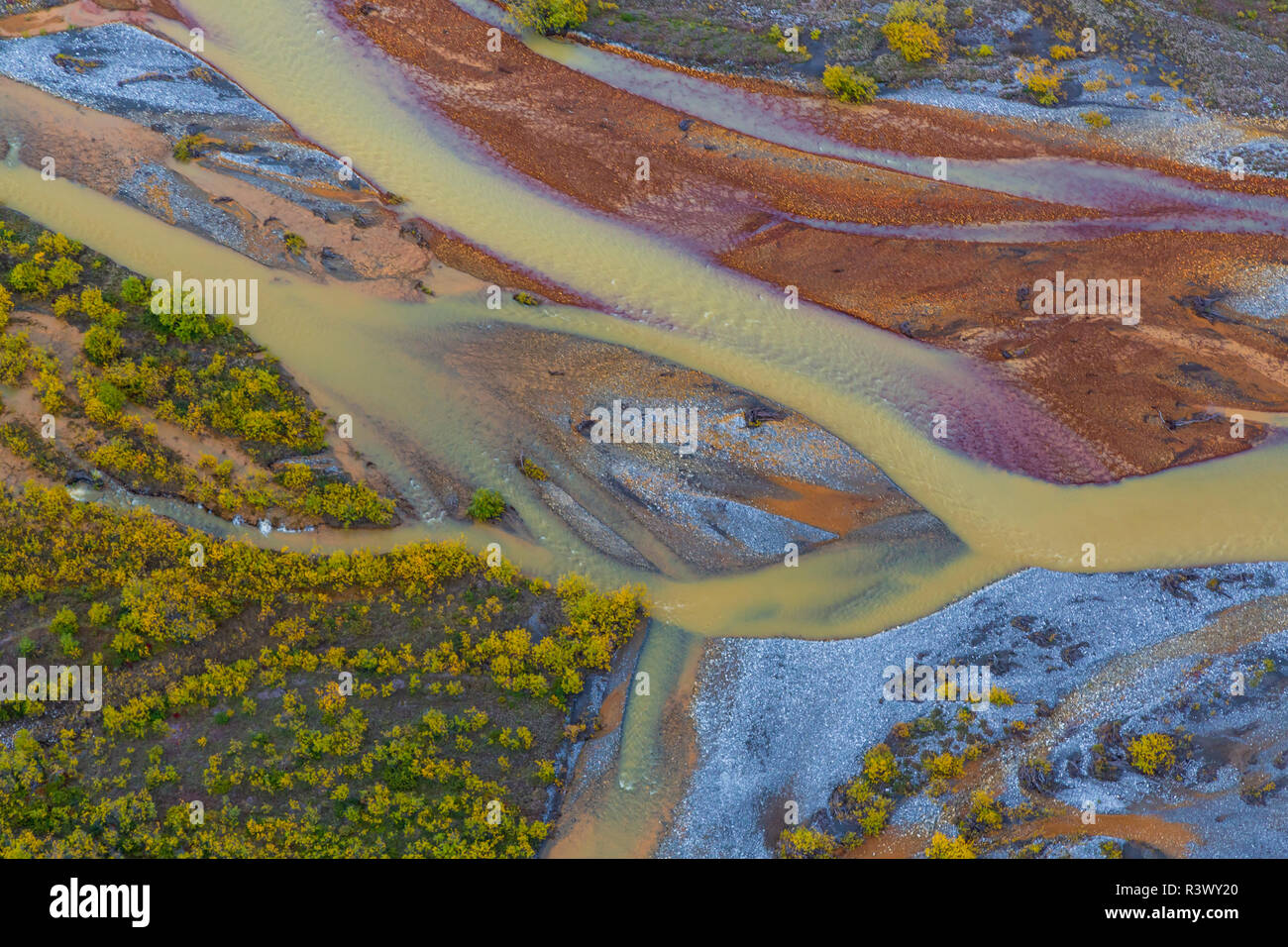 USA, Alaska, Brooks Range, Arctic National Wildlife Refuge. Aerial of Ivishak River. Stock Photo