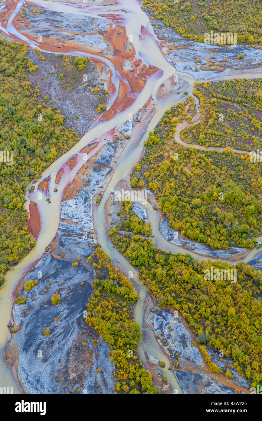 USA, Alaska, Brooks Range, Arctic National Wildlife Refuge. Aerial of Ivishak River. Stock Photo